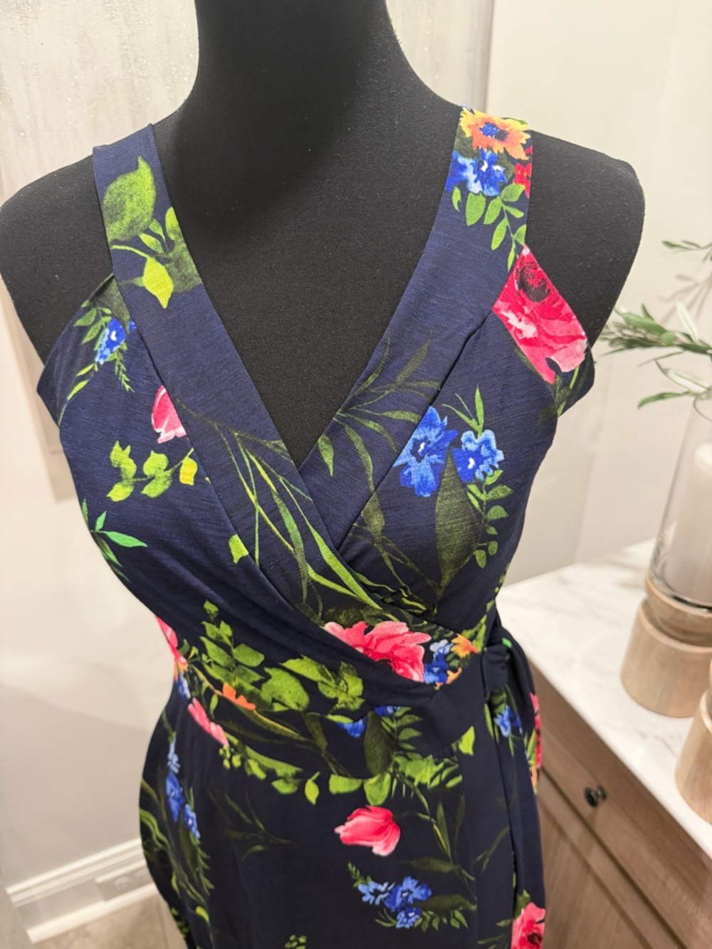 LeLis Renada Navy Multi Floral Sleeveless Faux Wrap Maxi Dress - Picture 3 of 8